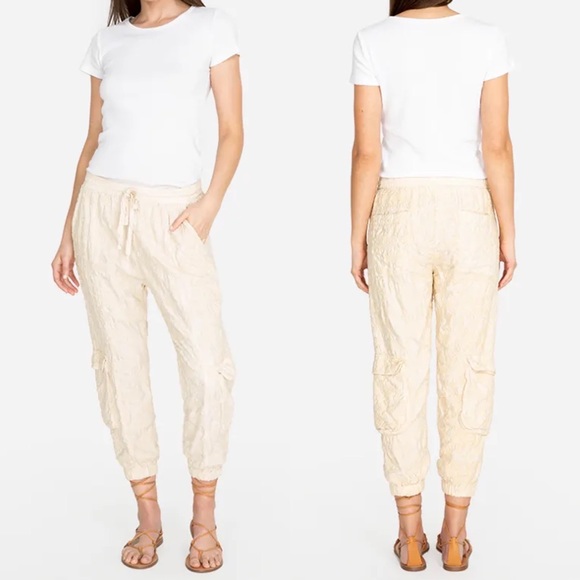JOHNNY WAS LOVE PULL ON EMBROIDERED CREAM JOGGER PANT SIZE SMALL